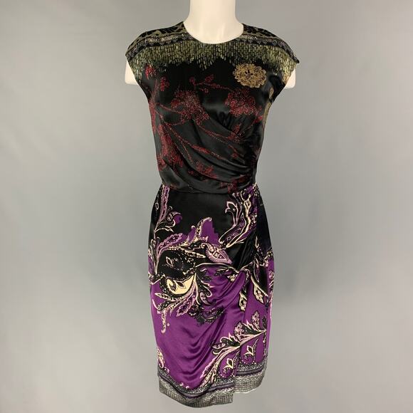 ETRO Size 6 Black Multi-Color Viscose Abstract floral Sleeveless Dress - Picture 1 of 1